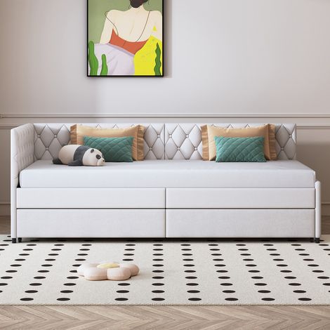Sureh – Canapé-lit convertible 90x200 cm – Velours beige – Lit escamotable avec cadre en métal – Conception coulissante pour gain de place - LIT 2 EN (1/5)