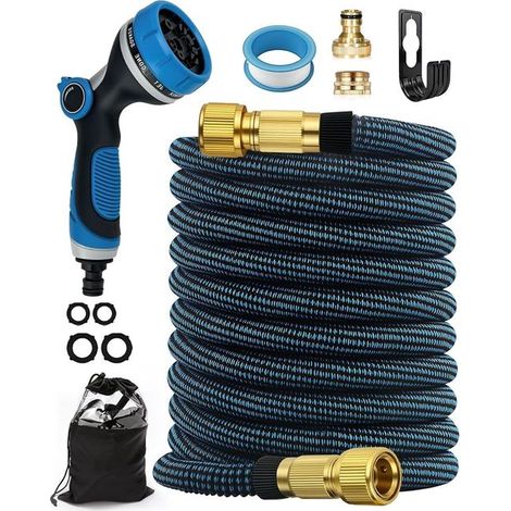 Expandable Garden Hose 15M/50FT Anti-Kink Flexible Hose with Spray Gun 10 Functions Brass Fittings 3/4" and 1/2" Lightweight Garden Hose for Watering, Washing and Maintenance (1/5)