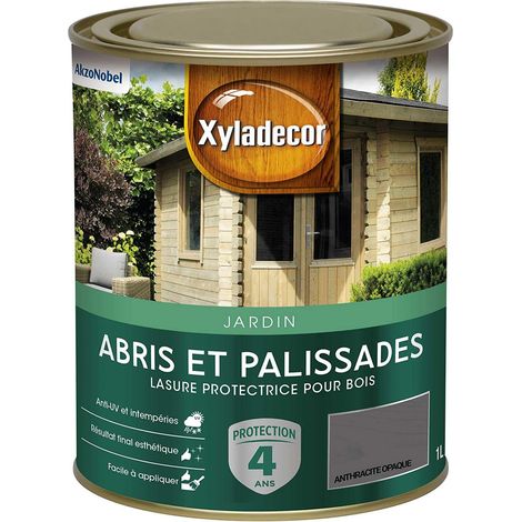 Lasure Protectrice pour Bois Extérieur Jardin - Abris, Palissades, Espaliers, Kiosques, Barrières - Couleur : Anthracite Opaque 1 L (1/5)