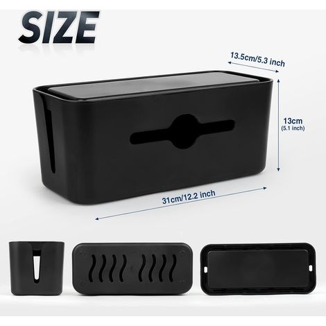 Cable Management Box Collector Organiser Socket Box with Ventilation (Black) (1/4)