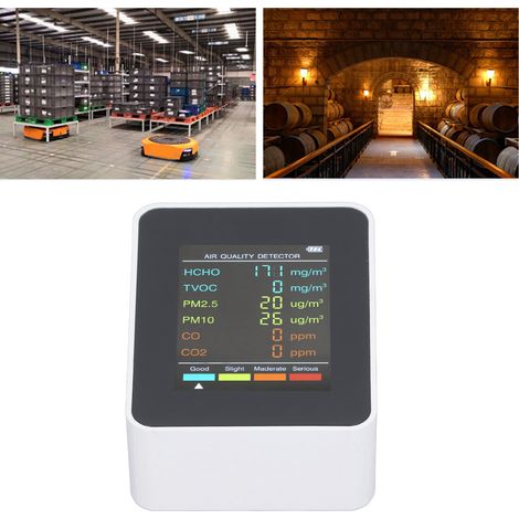 Luftqualitätsmonitor mit CO2, TVOC, HCHO, PM2.5, PM10, weiß, mit Alarm. (1/5)