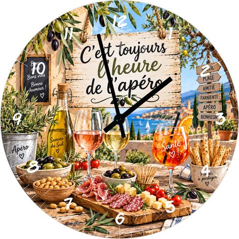 Horloge en verre 29 cm apéro du Sud Cbkréation (1/2)