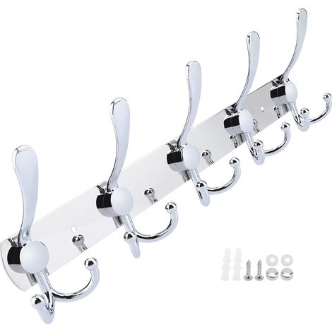 Wandmontierter Handtuchhalter aus Edelstahl mit 5 Haken fürs Badezimmer – Multifunktionale Aufbewahrung für Hüte und Accessoires (1/5)