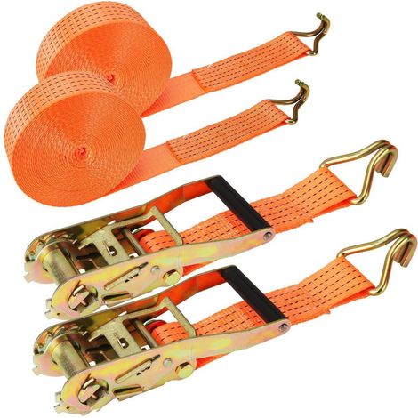 2x Sangles d'arrimage 6m 5000kg avec cliquet et crochet Orange Heavy Duty