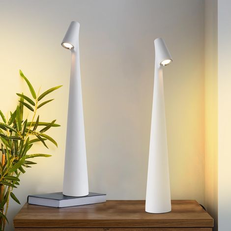 Lot de 2 lampes de table sans fil à 3 niveaux de luminosité, lampe de bureau LED rechargeable, portable, lampe de table tactile pour restaurant, chambre, chevet, bar, extérieur, fête (blanc) (1/5)