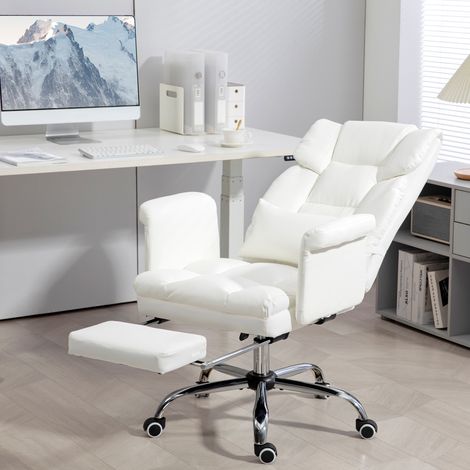 Sedia da ufficio ergonomica reclinabile 155°, altezza regolabile, poggiapiedi, bianca HAVRYA (1/5)