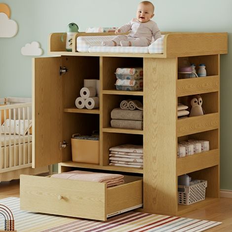 Commode à langer bois naturel avec rangement HAVRYA (1/5)