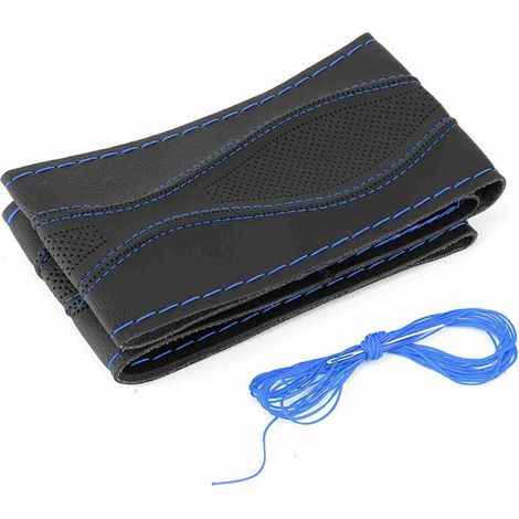 Housse de volant en cuir 38 cm/15 pouces Couture à la main Gaufrage à l'aide d'une aiguille et d'un fil Universel Noir Bleu (1/5)