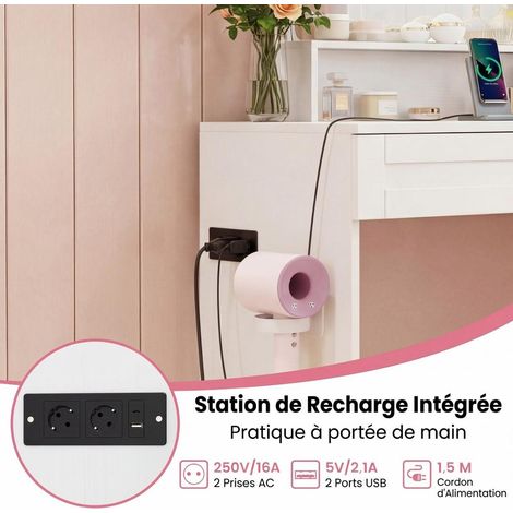 Pour Chambre et Maquillage Quotidien Coiffeuse Moderne avec Miroir LED Prises USB et Tabouret Coffre (1/5)