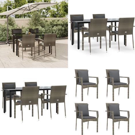 Set comedor jardín 5 pzas y cojines ratán sintético negro gris - Sillas de jardín - Cojines sintéticos