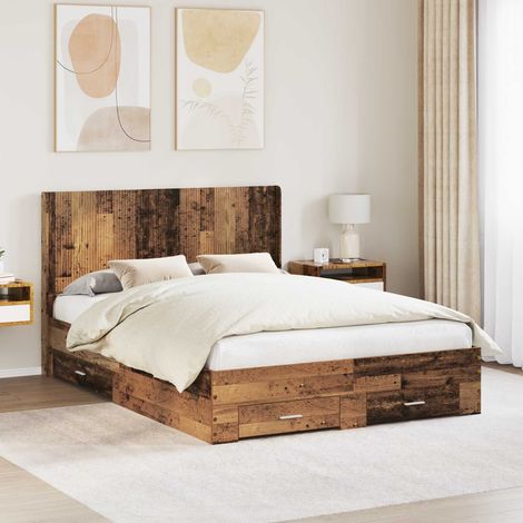 vidaXL Bed Frame with Storage and Headboard Old wood Engineered Wood (1/5)