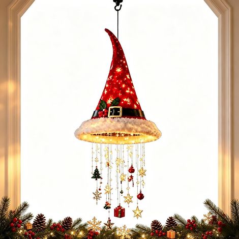 Décoration suspendue de Noël avec LED, bonnet de Père Noël, étoiles et ornements festifs, décoration lumineuse pour intérieur et extérieur (1/5)