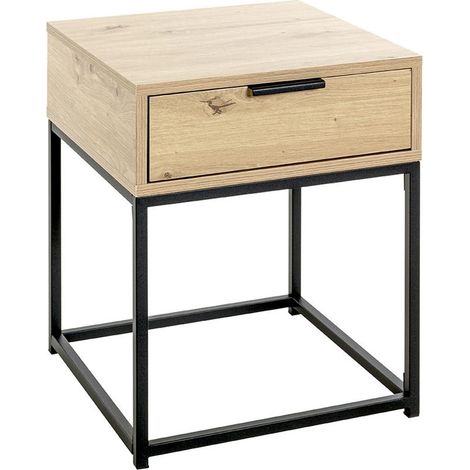 Table de Chevet 1 Tiroir "Maluma" 50cm Naturel & Noir (1/5)