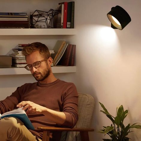 Schwarze, wiederaufladbare 4,5-W-LED-Wandleuchte für den Innenbereich – Touch-Bedienung, 360°-Drehung, 3 dimmbare Farben (1/2)