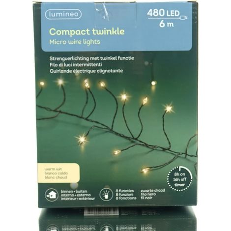 Lumineo LED Lichterkette Compact twinkle Micro wire schwarz 6 Meter 480 Lichter - warmweiß (1/5)