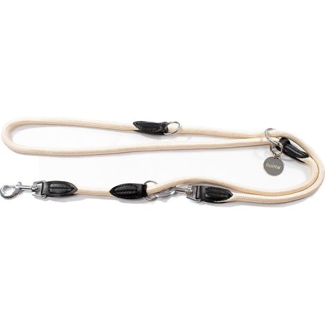 lionto Multifunktionsleine, 3-fach verstellbare Hundeleine aus robustem Nylon mit Kunstleder & Edelstahl, 200 cm, beige