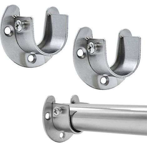 Lot de 2 supports de tringle à rideaux en acier inoxydable, en forme de U avec bride ouverte et vis, pour rideau de douche - 25 mm (1/5)