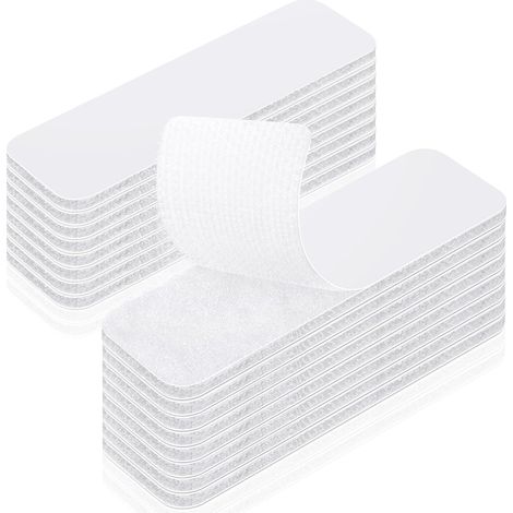 Scratch Autocollant Double Face Extra Fort, 16 Pièces Tampon Adhésif Crochet et Boucle, Bande Adhésif Puissant Double Face, Bande Scratch Pour La Maison, Bureau, Blanc, 30mm×100mm (1/5)