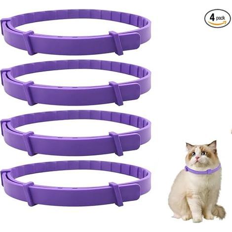 4pcs Collier Anti Stress Chats, Collier Apaisant pour Chat avec Phéromones Anti-puces Taille Réglable Imperméable Réduit Le Stress l'anxiété Jusqu'à 38.1cm pour Chatons et Chat Adulte (Violet) (1/5)