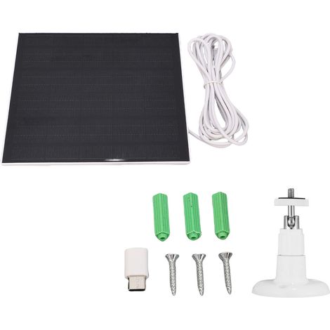 Panneau solaire 5W pour caméra de sécurité, monocristallin, avec support de montage et adaptateur type C, blanc. (1/4)