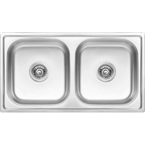 Évier de cuisine encastrable en acier inoxydable, 2 bacs, décoratif, 78 x 43 cm (1/2)