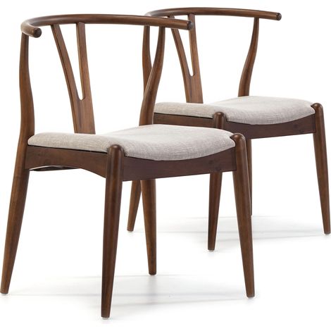 Vs Venta-Stock – Pack de 2 chaises Rustic en bois de caoutchouc massif – Couleur noyer – Dimensions 55 cm x 54,5 cm x 76 cm – Confort optimal avec patins ABS