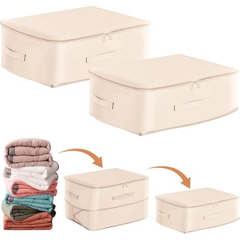 Lot de 2 organisateurs auto-compressants ultra compacts, sacs de rangement pour couettes, sac de compression voyage empilable (beige, 52x42x30 cm) (1/5)