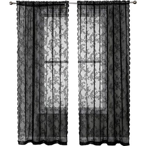 Rideaux en dentelle noire (2 pièces) Noir 100 x 200 cm Noir 100 x 200 cm (1/3)