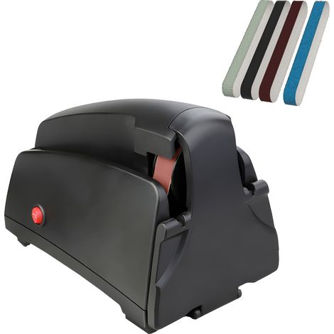 Afilador eléctrico portátil para cuchillos de cocina, con bandas abrasivas de granos 120/320/600/1000 y cepillo de limpieza. (1/5)