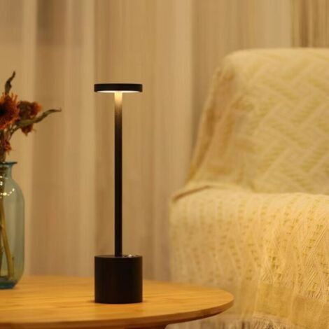 [NEVER USED] Black Wireless LED Table Lamp, Small Rechargeable Metal Desk Lamp, 2 Dimming Levels, Modern Hotel Restaurant Bedroom