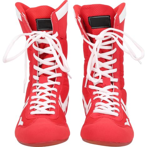 Chaussures de Boxe Wrestling Haute pour Taekwondo Sanda Entraînement Arts Martiaux (Rouge) (1/5)