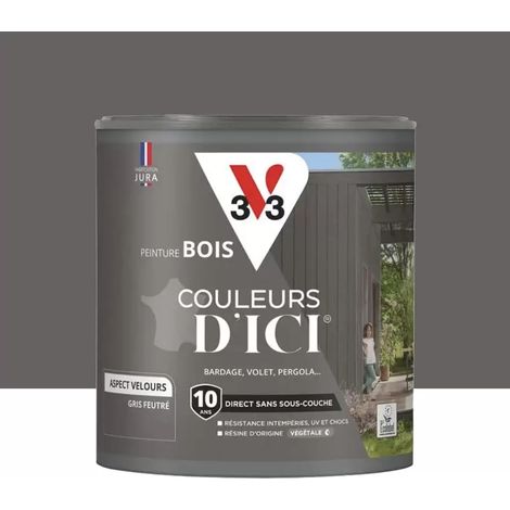 Peinture Acrylique pour Bois Extérieurs 10 ans V33 Couleurs d'ICI Velours Gris feutré 0,5 L (1/4)