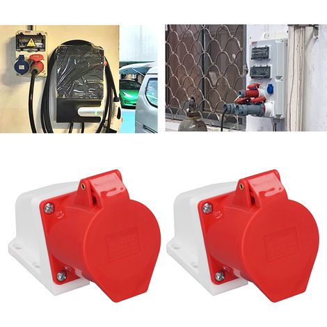 Vendu par lot de 2 : prise industrielle étanche IP44 à montage en surface, 5 broches, 32 A, 220-380 V/240-415 V (1/5)