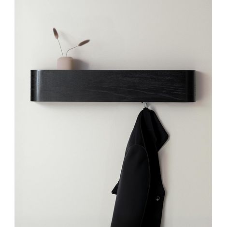Porte-Manteau Mural Bois Design Moderne avec Crochets Muraux Cachés Panneau en Placage de Bois Massif noir (1/5)