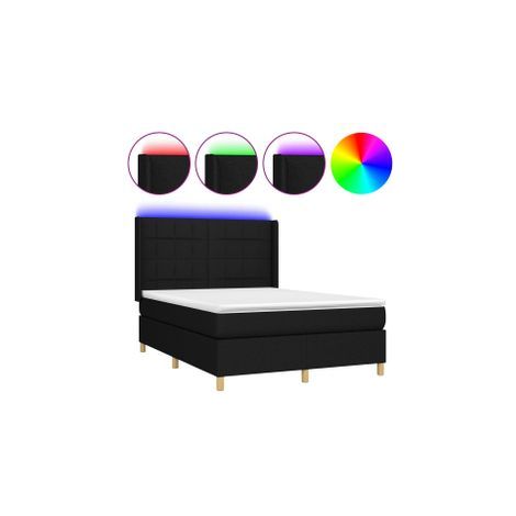 Sommier à lattes de lit matelas et LED Noir 140x200 Tissu (1/5)