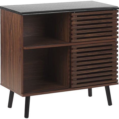 Aparador con acabado de madera oscura 80 x 40 x 80 cm mueble rústico con puertas correderas Perth (1/5)