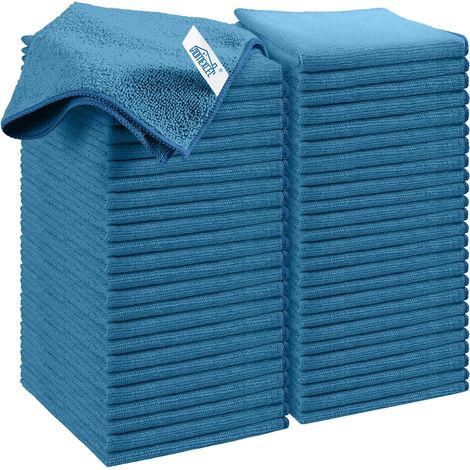Lot de 50 Chiffons en Microfibre,Torchons Lavette Microfibre Ménage,Ultra-Doux, Haute Absorption, Idéal pour Cuisine, Voiture, vitres et Toute la Maison 30 x 30 CM, Bleu (1/5)