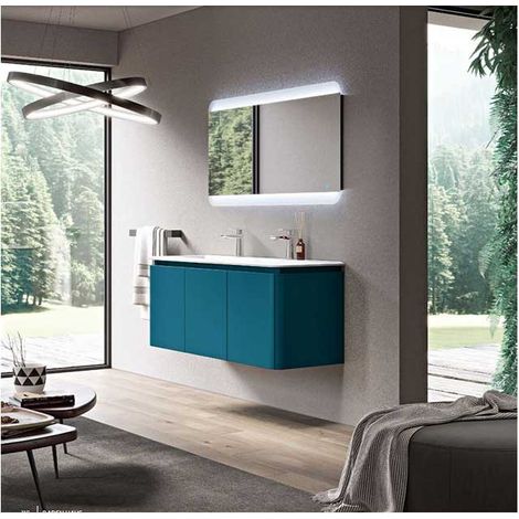 Mobile Bagno Icona140 cm SospesoBlu Petrolio Base 3 cassetti - Doppio Lavabo in Resina (1/5)