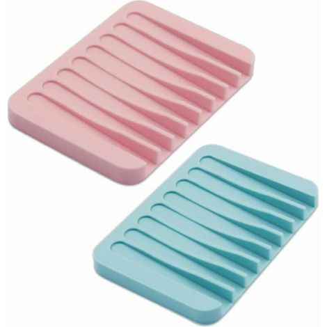2er-Set selbstentleerende Seifenschalen. Flexible Silikon-Seifenschale. Seifenschale. Seifenhalter. Duschablage. Badezimmer. Küche. Blau und Rosa (1/5)