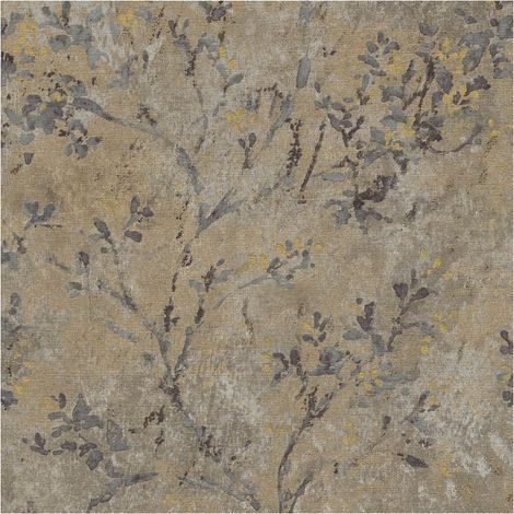 Country style wallpaper wall Profhome 396501 hot embossed non-woven wallpaper slightly textured with floral ornaments and metallic highlights brown grey gold 5.33 m2 (1/5)