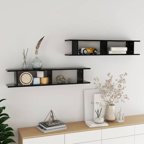 vidaXL Estantes de pared 2 uds madera contrachapada negro 105x18x20 cm (1/5)