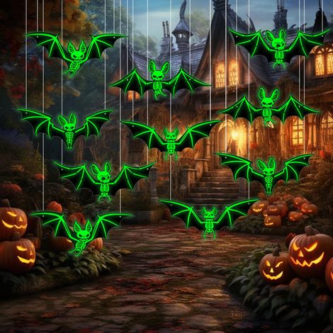 10 pcs Decoration Halloween, Chauve Souris Halloween Lumineuse, DéCorations d'halloween, Horreur Chauve Souris Stickers Muraux, Halloween Deco Chauve Souris pour FenêTre, Mur, Porte, FêTe DéCo (1/5)