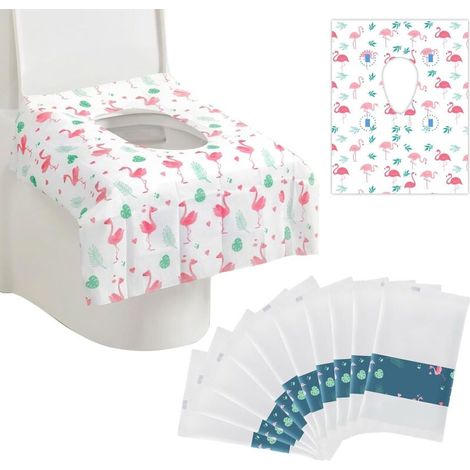 Protege Cuvette WC Jetable, 10 Tapis de Papier de Siège de Toilette Portable Flamingo Pattern Autocollant Emballage Individuel Tapis de Toilette pour Grande Toilette Publique Voyage d'hôtel
