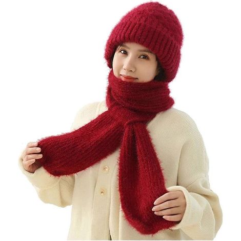 Cagoule doublée en peluche pour femme, en acrylique, avec capuche, écharpe, bonnet, coupe-vent, protection d'oreilles intégrée, bonnet d'hiver tendance - B (1/5)