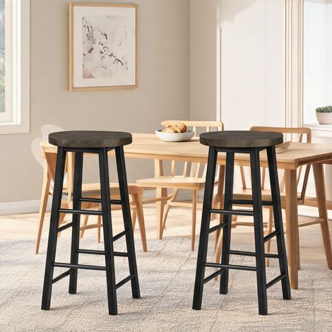 Tabouret de bar industriel noir et rouille lot de 2 en mDF métal (1/5)
