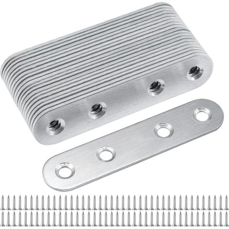 20 Équerres Plates en Acier Inoxydable, Equerre Metal Plate, Plaque Perforée avec Vis, Supports de Fixation Droits Plats Plaques pour Réparation et Fixation de Meubles en Bois (Set A) (1/5)