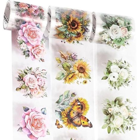 Autocollants fleurs - 5 cm x 2 m - Transparent - 3 rouleaux - Matière PET (1/5)