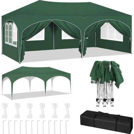 Woltu – Tonnelle pliante 3x6m – Hauteur réglable 250-258cm – Imperméable avec 6 parois latérales – Protection UV – Sac de transport inclus