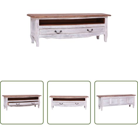 vidaXL Bois d'acajou - Meuble TV 120x30x40 cm blanc bois d'acajou massif (1/5)