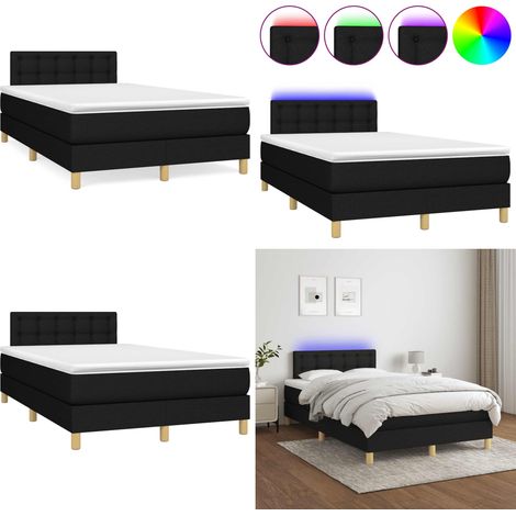 Sommier à lattes de lit matelas et LED noir 120x190 cm tissu - Sommier Tapissier - Lit Double - Matelas Led - Éclairage LED - Tête De Lit Ajustable - Home & Living (1/5)